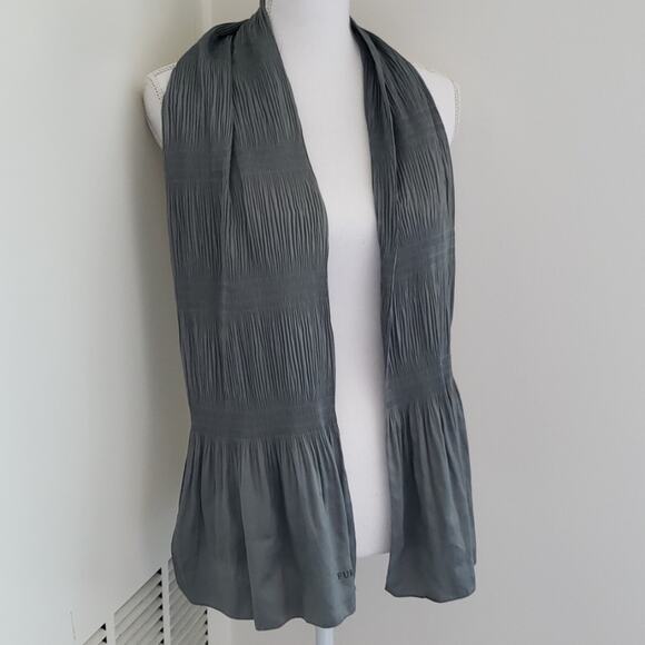 Furla 100% Silk Smokey Grey Blue Italian Scarf - Picture 2 of 5
